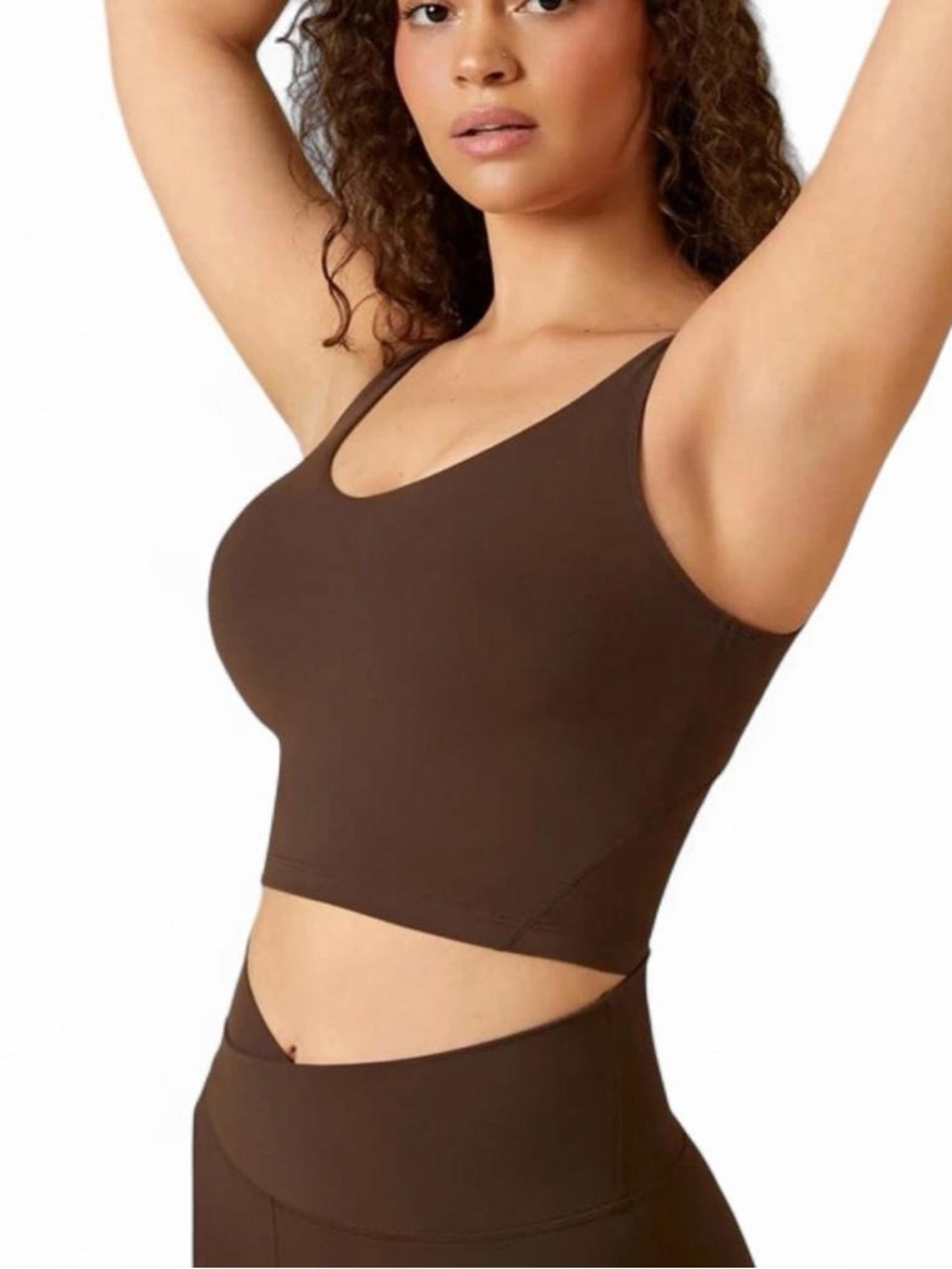 Seamless Brown Scoop-Neck Crop Sports Bra